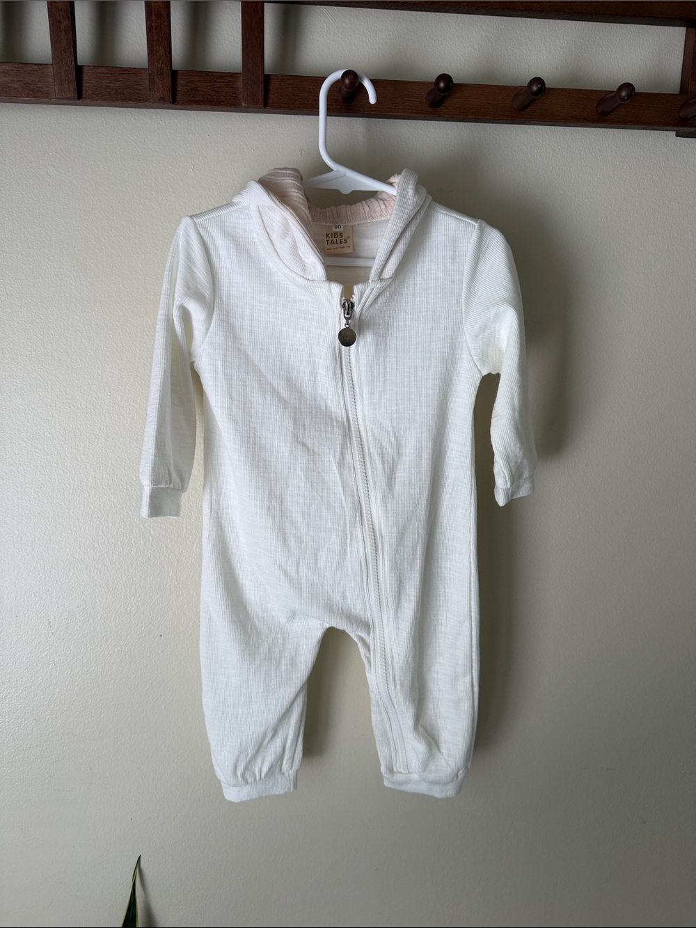 Cream Hooded Zip One-Piece Bunny Bodysuit